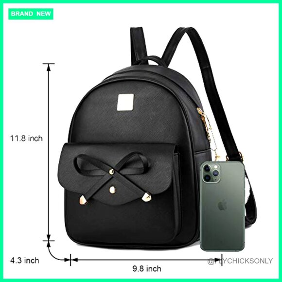 PU Leather Adjustable Backpack with Bow Detailing, 5 Pockets  display picture 2